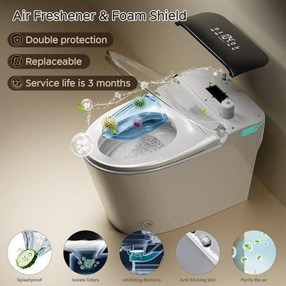 Smart Toilet with Bidet Built In ADA Height 17.7", 1.28GPF Power Flush, One Piece Bidet Toilet Design with Heated Seat, Voice Control, Remote Control, Foam Shield, Tankless Modern Toilet BSJ
