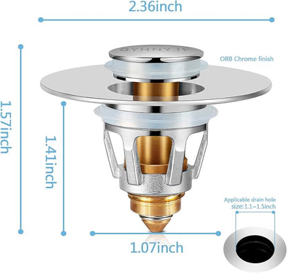 QYHNYJF Bathroom Sink Stopper with Hair Catcher – Universal Pop-Up Drain Strainer for 1.1–1.5 inch US Standard Sink Drain Holes, Anti-Clog Basin Stopper, Silver