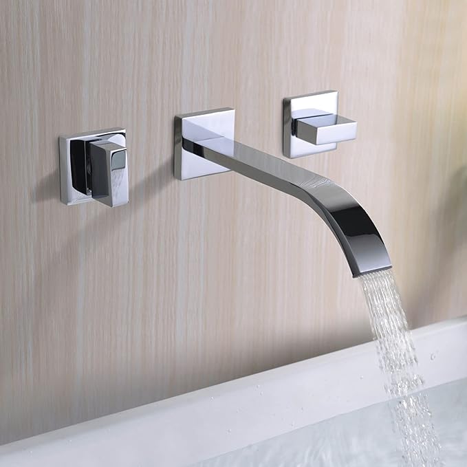Sumerain Wall Mount Lavatory Faucet Two Handle Bathroom Faucet Brass Chrome