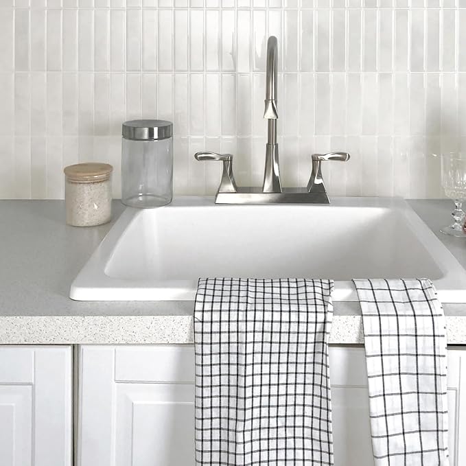 Smart Tiles Peel and Stick backsplash, Stacked White & Grey, 11.43"x9" | Pack of 5 (3.5 sq ft), Glossy, Heat/Moisture Resistant, Low VOC, Kitchen/Bathroom, Renter Friendly, Made in Canada
