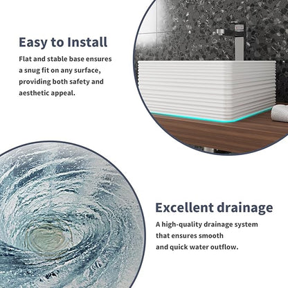 16"X16" Bathroom Vessel Sink, 6" Basin Depth Rectangular Bathroom Sink, Above Counter White Porcelain Ceramic Modern Vanity Sink Rectangle Art Basin