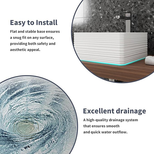 16"X16" Bathroom Vessel Sink, 6" Basin Depth Rectangular Bathroom Sink, Above Counter White Porcelain Ceramic Modern Vanity Sink Rectangle Art Basin