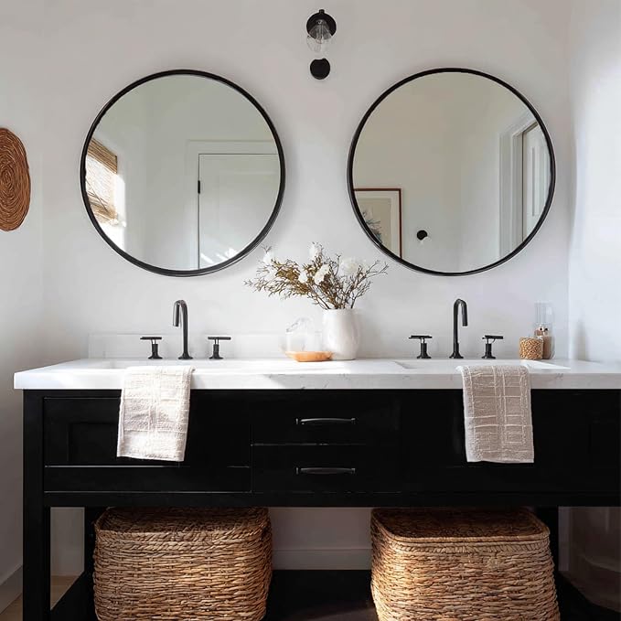 Black Round Mirror 20 inch, 2 Pack Circle Mirror, Matte Metal Frame | High Definition Mirror, Rust-resistant, Easy installation, Round Mirrors for Bedroom, Guest Room, Baby room, Vanity