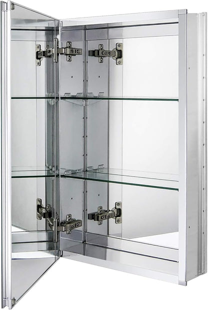 Fundin Aluminum Bathroom Mirror Cabinet Recess Mount Only, with Framless Double Sided Mirror Door, 15 Inch x 24 Inch