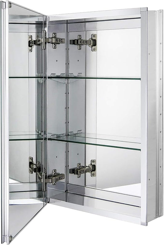 Fundin Aluminum Bathroom Mirror Cabinet Recess Mount Only, with Framless Double Sided Mirror Door, 15 Inch x 24 Inch