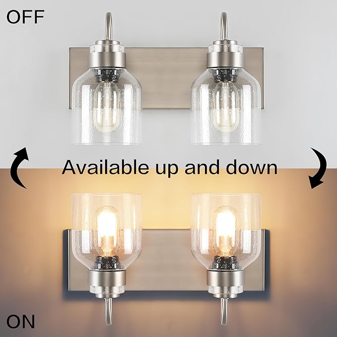 PRESDE 2 Lights Bathroom Vanity Fixtures Over Mirror Brushed Nickel Bathroom Light Fixture with Bubble Glass Globes