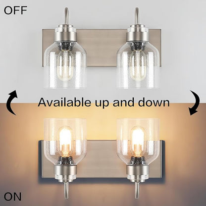 PRESDE 2 Lights Bathroom Vanity Fixtures Over Mirror Brushed Nickel Bathroom Light Fixture with Bubble Glass Globes