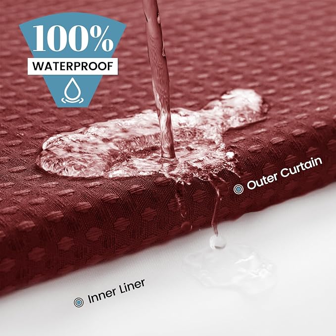 SORTTO No Hook Shower Curtain with Snap in Liner Set Waffle Shower Curtain for Bathroom Hotel Style Fabric Waterproof Inner Liner，71" W x 74" H, Burgundy