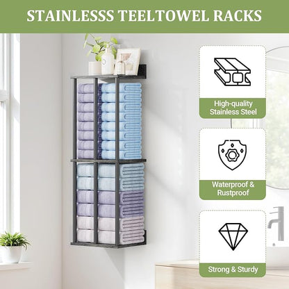 Large Capacity Three-layer Towel Racks for Bathroom Wall Mounted, Updated 3 Bar bath Towel Holder for Bathroom, Bath Towel Rack for Wall Mounted, Metal Small Bathrooms Towel Storage Rack, Black Walnut