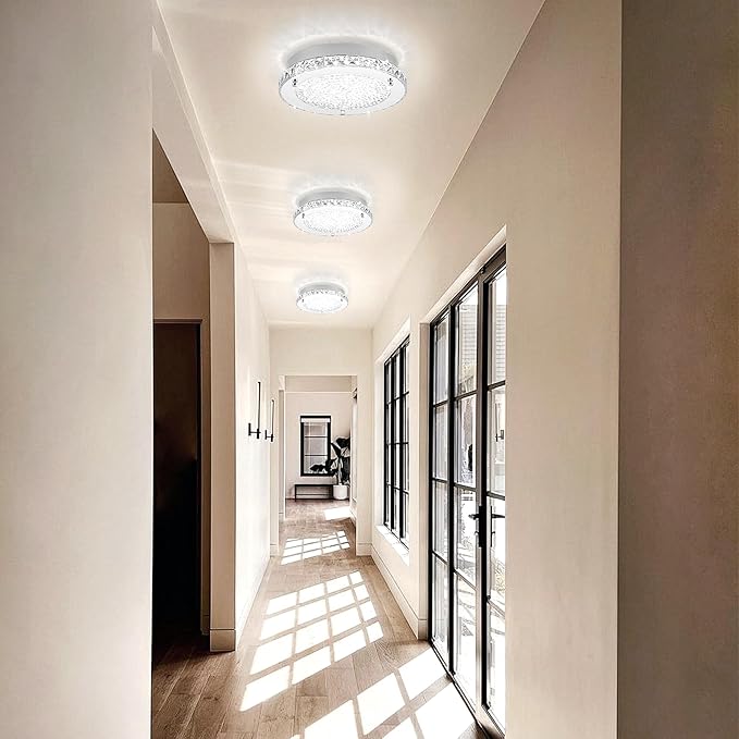 Flush Mount Crystal Ceiling Light Modern LED Ceiling Light Fixture Flush Mount 13 Inch Kitchen Ceiling Light for Bedroom, Laundry Room, Hallway, Balcony, Dimmable 3000K/4000K/5000K