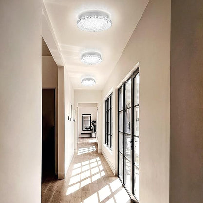 Flush Mount Crystal Ceiling Light Modern LED Ceiling Light Fixture Flush Mount 13 Inch Kitchen Ceiling Light for Bedroom, Laundry Room, Hallway, Balcony, Dimmable 3000K/4000K/5000K