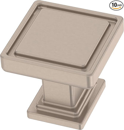 Franklin Brass 10 Pack Brushed Nickel Cabinet Knobs 1 inch (25mm) Kitchen Cabinet Handles and Drawer Knobs for Cupboards, Dressers, Furniture, Bathroom Vanity | Recessed Square