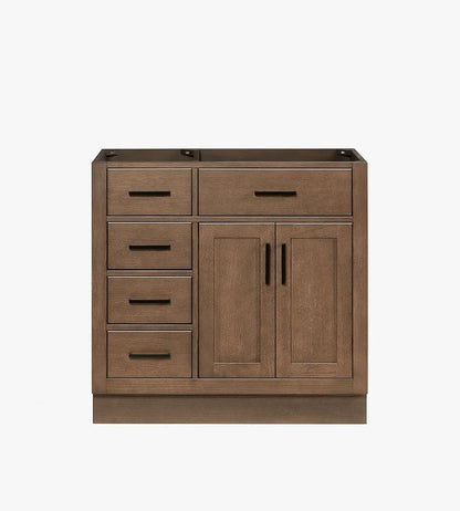 ARIEL Hepburn 36-inch Bathroom Vanity Base Cabinet,Solid Wood, 2 Soft Closing Doors, 5 Dovetail Drawers, Brown Oak