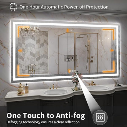 LED Mirror for Bathroom, 77x36 Inch Backlit + Front Lighted Bathroom Vanity Mirror with Lights for Wall, Double Light Strips, 3 Colors, Shatter-Proof, Anti-Fog and Brightness Memory