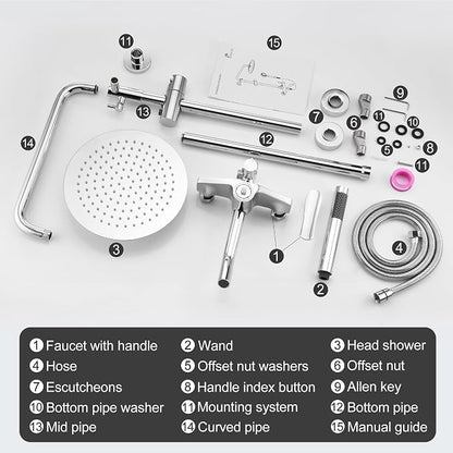 Outdoor Shower Fixtures - Total Complete Shower Kit, Chrome Finish with SS304 Handheld High Pressure Shower Head, 3-Functions