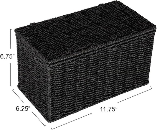 Household Essentials Small Handwoven Paper Rope Wicker Basket with Lid, Black