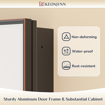 Keonjinn 16" x 24" Bathroom Medicine Cabinet with Mirror, Oil Rubbed Bronze | Fully Assembled, Aluminum Framed, Adjustable Shelves, Recessed or Surface Wall-Mounted, Bathroom Mirror with Storage Cabinet