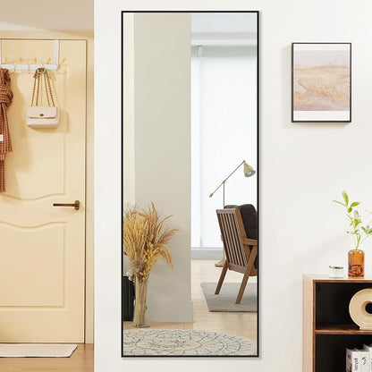 DUMOS Full Length Mirror 64"x21" Full Body Floor Mirrors for Bedroom or Cloakroom, Can Stand Alone, Hang or Lean Against Wall, Tall Wall Mirror with Stand, Black