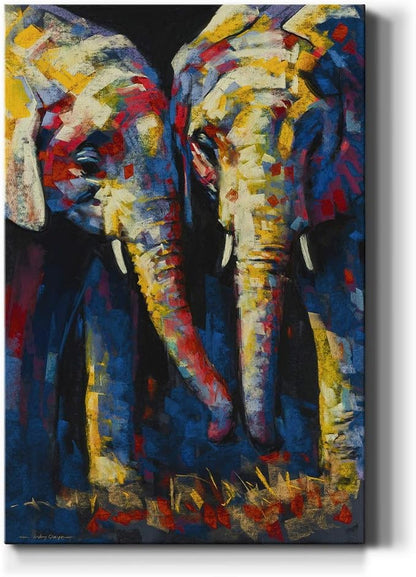 Renditions Gallery Animal Canvas Wall Art Modern Paintings & Prints Decorations Vintage Loving Elephants Black & White Abstact Wall Hanging Artwork for Bedroom Office Kitchen - 32"x48" LT02