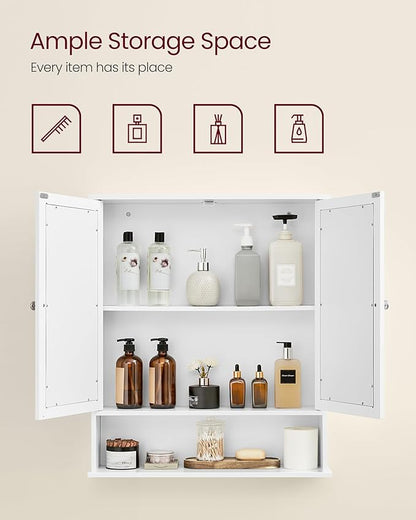 VASAGLE Bathroom Cabinet with Mirror, Wall Cabinet with 2 Mirrored Doors, Adjustable Shelf, Open Compartment, Wall-Mounted, 5.9 x 25.6 x 29.5 Inches, White ULHC012W01
