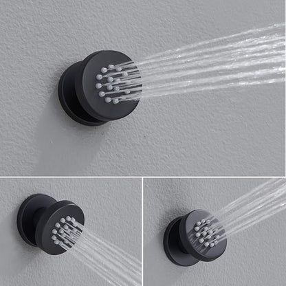 Iriber Mattle Black Round Rain Shower System with 4 PCS Body Jets 3 Function Shower Faucet Set Contain 12 Inch Shower Head and Handheld Wall Mounted Pressure Balance Shower Trim Kit (Valve Included)
