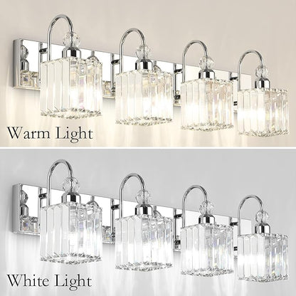 Ralbay Chrome Crystal Vanity Light 4-Lights 31.5'' Modern Bathroom Wall Lighting Over Mirror