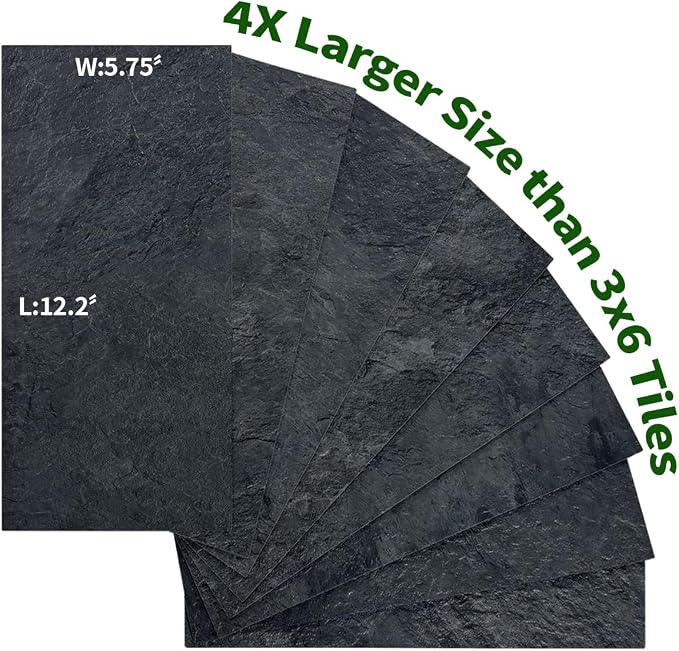 AULIGET 2-Piece Black Slate Peel and Stick Backsplash Wall Tiles, 6" x 12" PVC Faux Stone Stick on Tiles for Backsplash Kitchen, Bathroom, Laundry Room, Camper, Fireplace