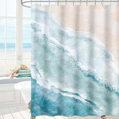 Extra Long Shower Curtain 72 x 84 Inch, Tall Beach Ocean Themed Fabric Shower Curtain, Summer Tropical Nautical Coastal Shower Curtains for Bathroom Decor, Teal Blue