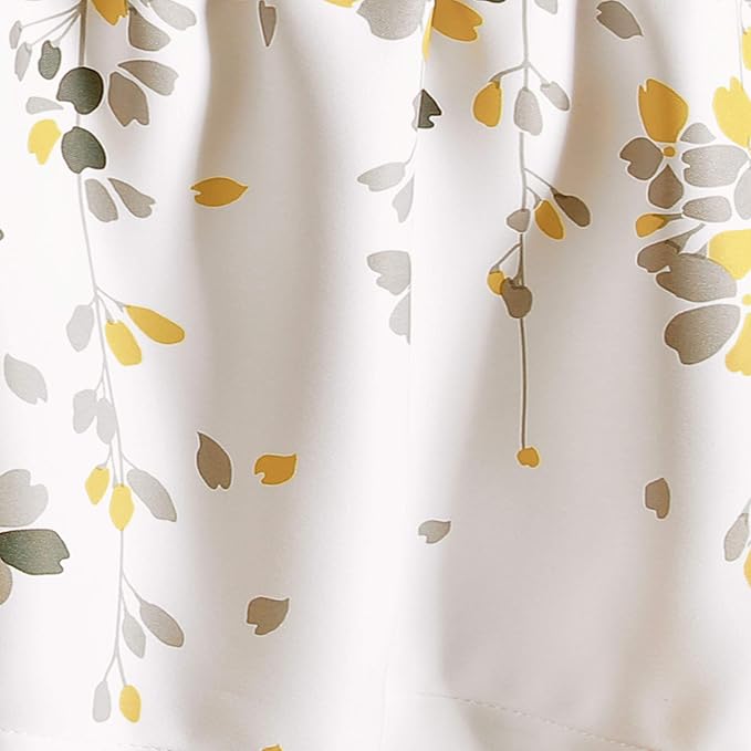 Lush Decor Weeping Flower Light Filtering Valance, 52" W x 18" L + 2" Header, Yellow & Gray - Floral Curtains - Valance Curtains - Bathroom & Kitchen Valances For Windows - Cottage & Farmhouse Decor