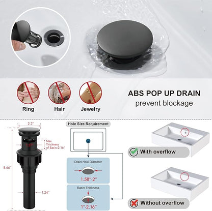 Midanya 8 Inch Widespread Bathroom Sink Faucet 3 Hole,Matte Black | Waterfall Swivel Spout,2 Handle,SUS304,with Pop Up Drain,cUPC 24" Water Hose,for 6-16” hole distance vanity,RV,Farmhouse Sink