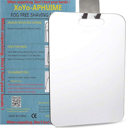 APHUIME Fogless Shower Mirror (11inX7.48in), Anti-Fog Frameless Wall Hanging Makeup & Shaving Bathroom Accessory (Large, Shaver Hook)