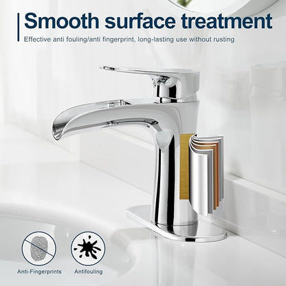 VOTON Chrome Bathroom Faucets Single Handle Waterfall Sink Faucet One Hole or Three Holes with Deck Mount Vanity Farmhouse RV Vessel Basin Faucet
