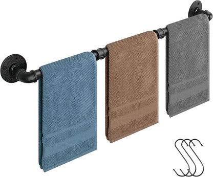 Industrial Pipe Towel Rack Towel Bar, Heavy Duty Wall Mounted Rustic Farmhouse Bath Towel Holder for Bathroom (Black, 42 inch)
