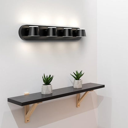 URSOLA 4 Light Bathroom Vanity Light, LED Black Wall Light Fixtures, Up and Down Rotatable Dimmable, 27 inch Bathroom Lighting Fixtures Over Mirror
