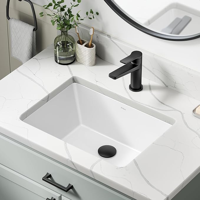 KRAUS Elavo 20.25 in. Rectangular Porcelain Ceramic Undermount Bathroom Sink in White with Overflow Drain, KCU-244