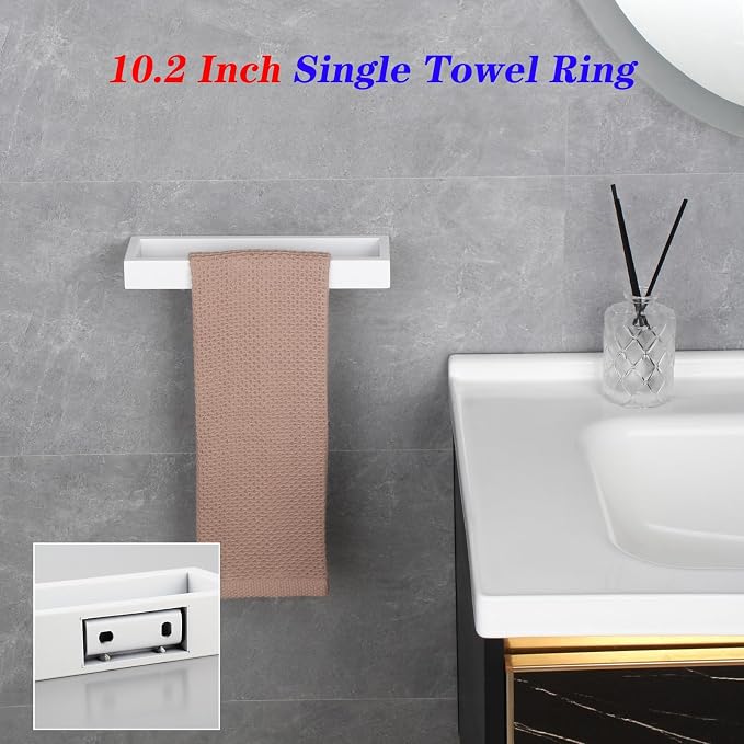 GERZWY SUS304 Stainless Steel Towel Holder Towel Hanger Towel Ring for Bathroom Lavatory Wall Mount Contemporary Style, White