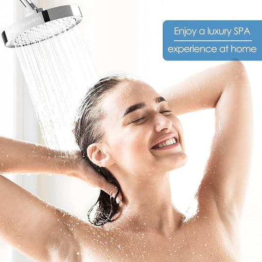 6" Rain Shower Head & 6" Shower Arm, Luxury Polished Chrome Finish | High Pressure 6 Inch Fixed Showerhead, Adjustable Replacement, 90 Nozzles, Removable Restrictor, Tool-Free Easy to Install