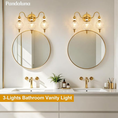 Vintage 3-Light Bathroom Vanity Light Over Mirror, Matte Brass | 18.7in Wide Farmhouse Bathroom Decor, Ribbed Glass Shades, G9 base, Wall Mounted, Mid Century Wall Sconces Vanity Lighting