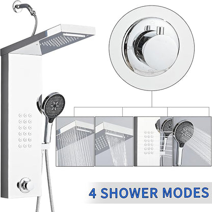 Shower Panel Tower System,Rain Shower Head Rainfall Waterfall Shower,Handheld High Pressure Rain Massage System(Brushed Silver)