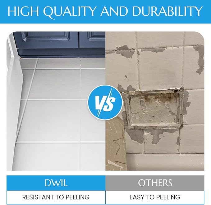 DWIL Tub and Tile Refinishing Kit,33oz Quick-Dry Tile Paint for Wall & Floor, Sink Bathtub Paint for Bathroom, Kitchen, Toilets, Water Based, Semi-Gloss White, 50-55sq.ft