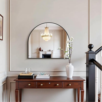 COFENY Arched Mirror, 28’’x24’’ Wide Black Arch Mirrors for Bathroom Sink, Bathroom Vanity Mirror with Metal Frame, Modern Wall Mounted Mirror for Bedroom Living Room Mantle Entryway