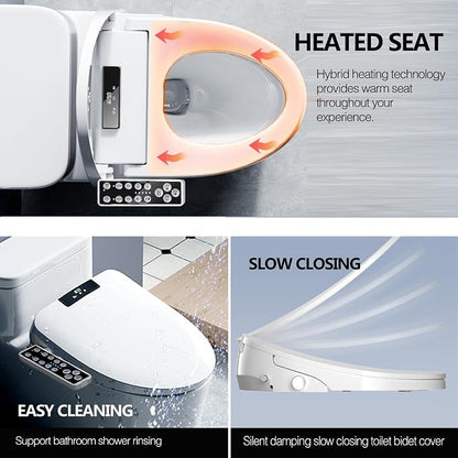 WLJBIDET Bidet Toilet Seat, Electric Bidet with Heated Toilet Seat, Instant Warm Water & Air Drying, Temperature Adjustable, Side Panel Control, Display Screen, Night Light, Elongated