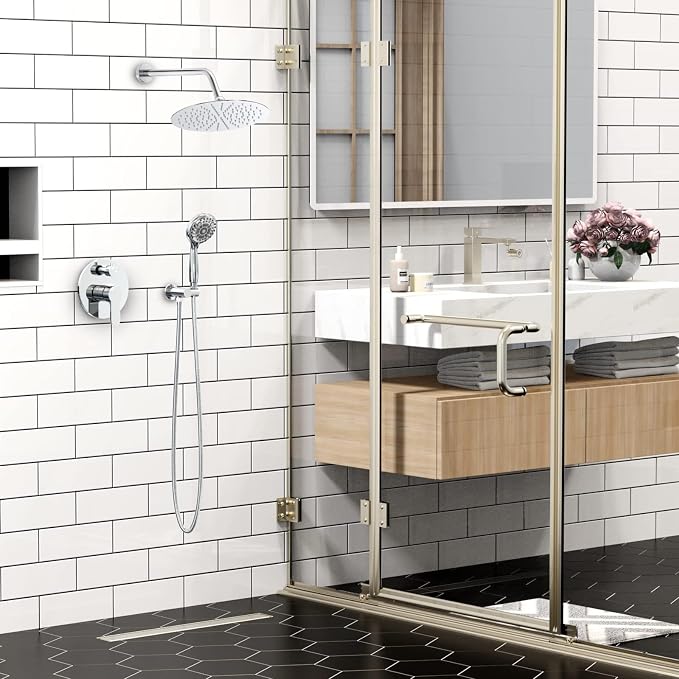SR SUN RISE Shower Faucet - 12 Inch Multifunctional High Pressure Shower Head System with Handheld Shower Head Fixtures - Valve Included - Polished Chrome