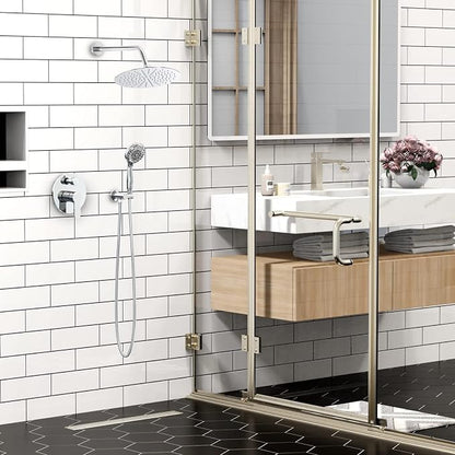 SR SUN RISE Shower Faucet - 12 Inch Multifunctional High Pressure Shower Head System with Handheld Shower Head Fixtures - Valve Included - Polished Chrome