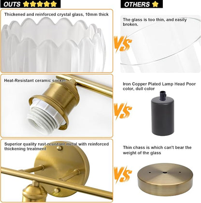 Bathroom Light Fixtures, 5-Light Brushed Gold Vanity Lights for Bathroom with White Tulip Glass Shade, 30" Vintage Bathroom Vanity Lighting Fixtures Over Mirror for Bedroom Living Room Hallway