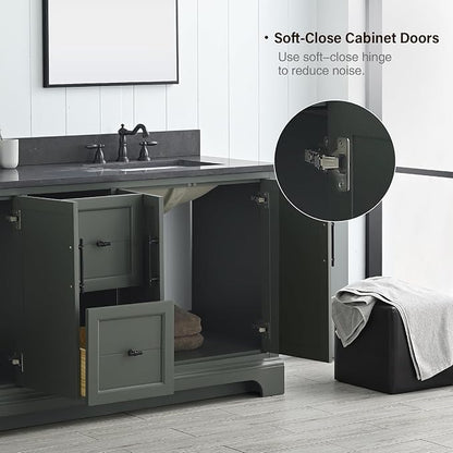 Vanity Art 72 Inch Double Sink Bathroom Vanity with Ceramic Sink and Stone Top | Undermount Rectangular Cabinet with Soft Closing Doors, Dovetailed Drawers, No Mirror VA5072-DVG