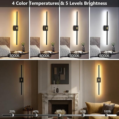 Eneru Battery Operated Wall Sconce, Rechargeable Wireless Light 1 Pack 4CCT | 10000mAh Battery Powered, Touch and Remote Control, Dimmable Wall Lamps for Indoor Living Room Hallway Picture Bedroom Black