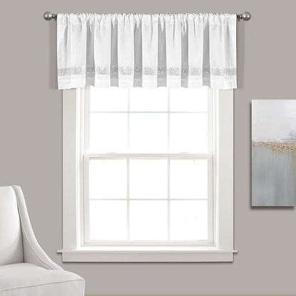 Lush Decor Night Sky Valance Curtain Single, 84"W x 18"L White & Silver - Extra Wide Curtains - Kitchen Curtains Valances For Windows - Bathroom Curtain