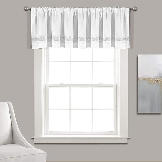 Lush Decor Night Sky Valance Curtain Single, 84"W x 18"L White & Silver - Extra Wide Curtains - Kitchen Curtains Valances For Windows - Bathroom Curtain