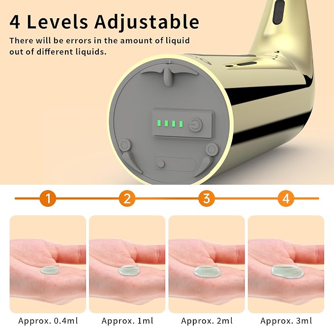 Automatic Liquid Soap Dispenser, 4-Level,Rechargeable | Plastic,13.5oz/400ml Gold Touchless Electric Hand & Dish Countertop Soap Dispensers with Sensor for Bathroom,Kitchen Sink